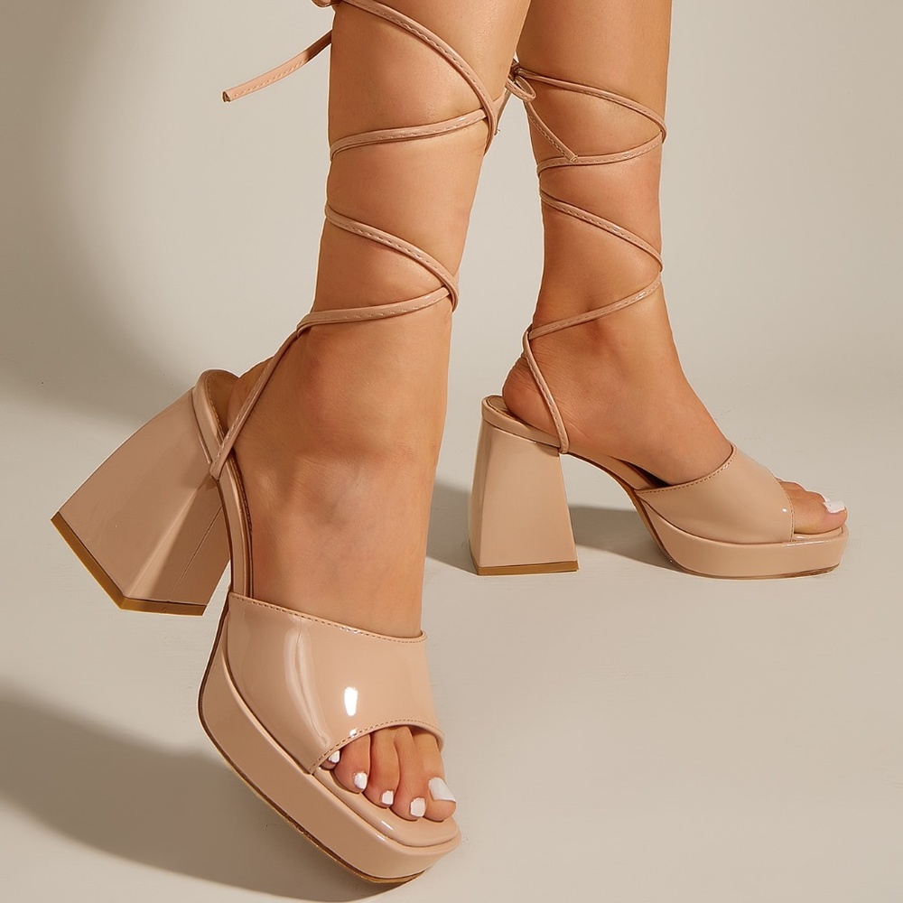 Tie Leg Chunky Heeled Sandals